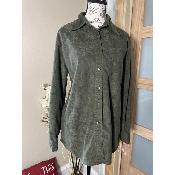 Blue Diamond  Women’s Green Button Up Tunic Style Blouse Size Medium - Picture 1 of 10